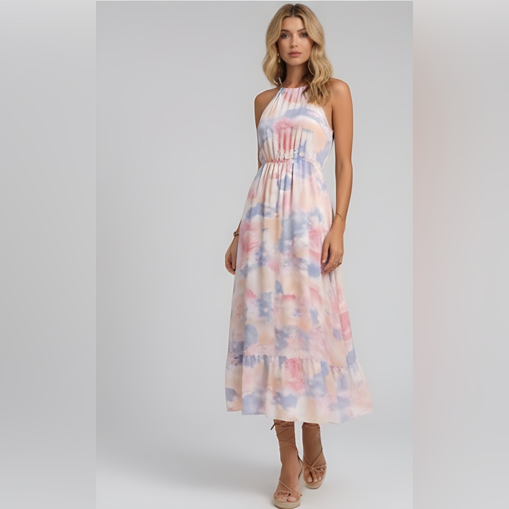 Boho Ruffle Hem Halter Dress